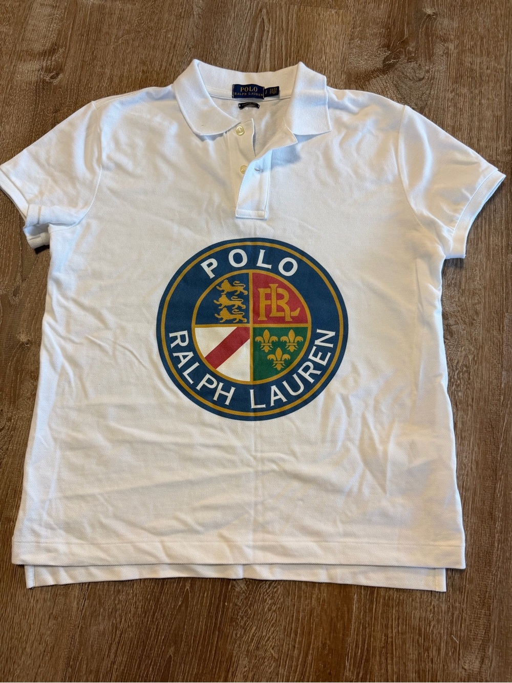 Polo Ralph Lauren White Crest Graphic Polo Shirt SP Small Petite Classic Fit
